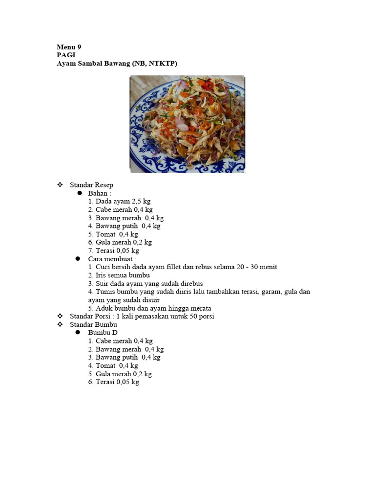 Resep Menu 9 untuk 50-100 Porsi | PDF