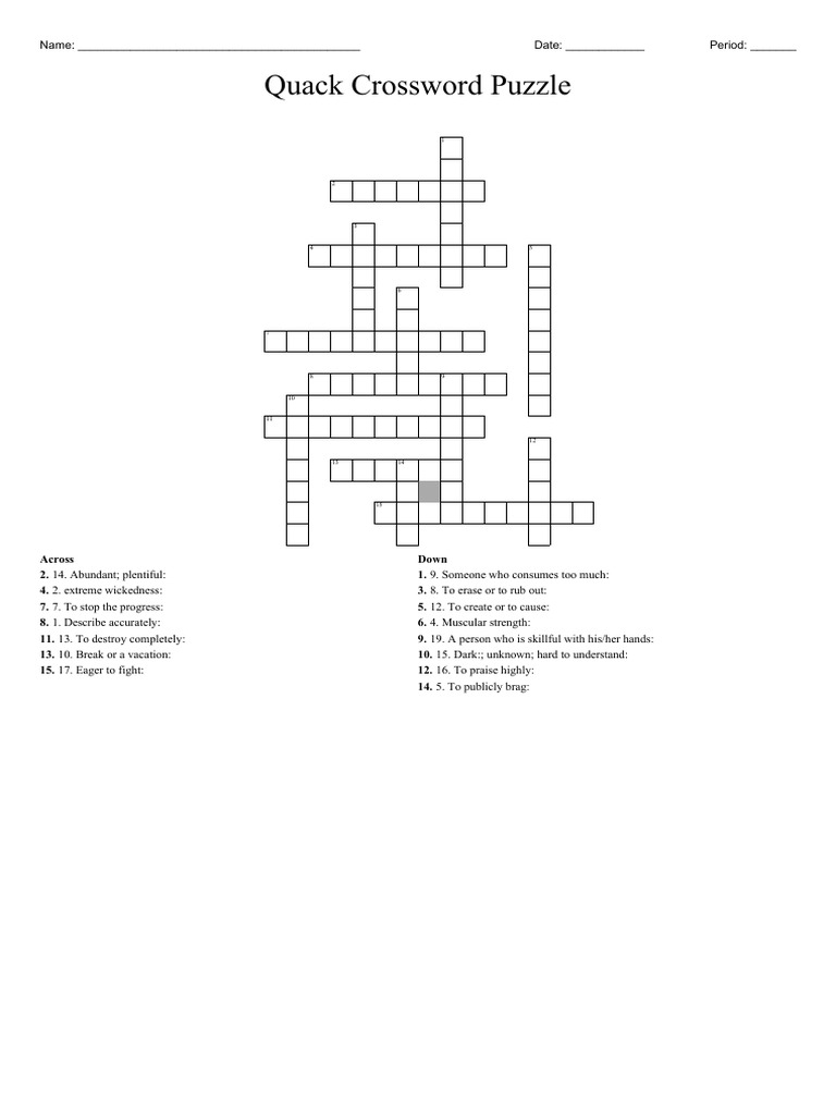 Quack Crossword Puzzle PDF