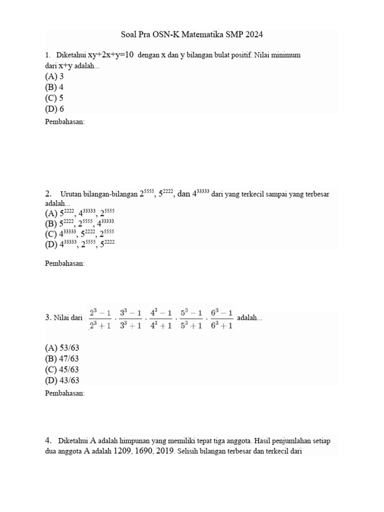 Soal Pra OSN Matematika SMP 2024 | PDF