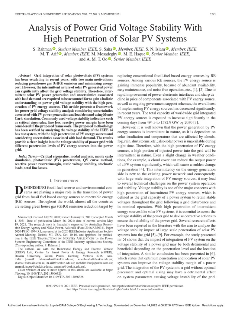 Voltage Stability with High PV Penetration | PDF | Photovoltaics ...