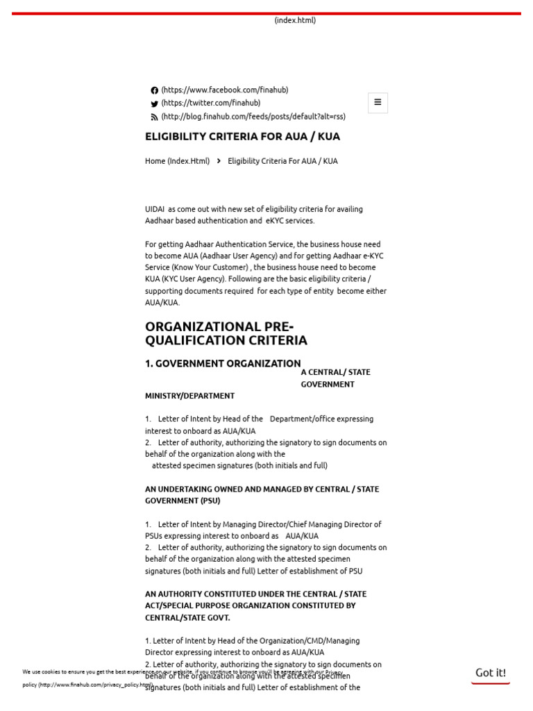 AUA/KUA Eligibility Criteria Guide | PDF | Reserve Bank Of India ...