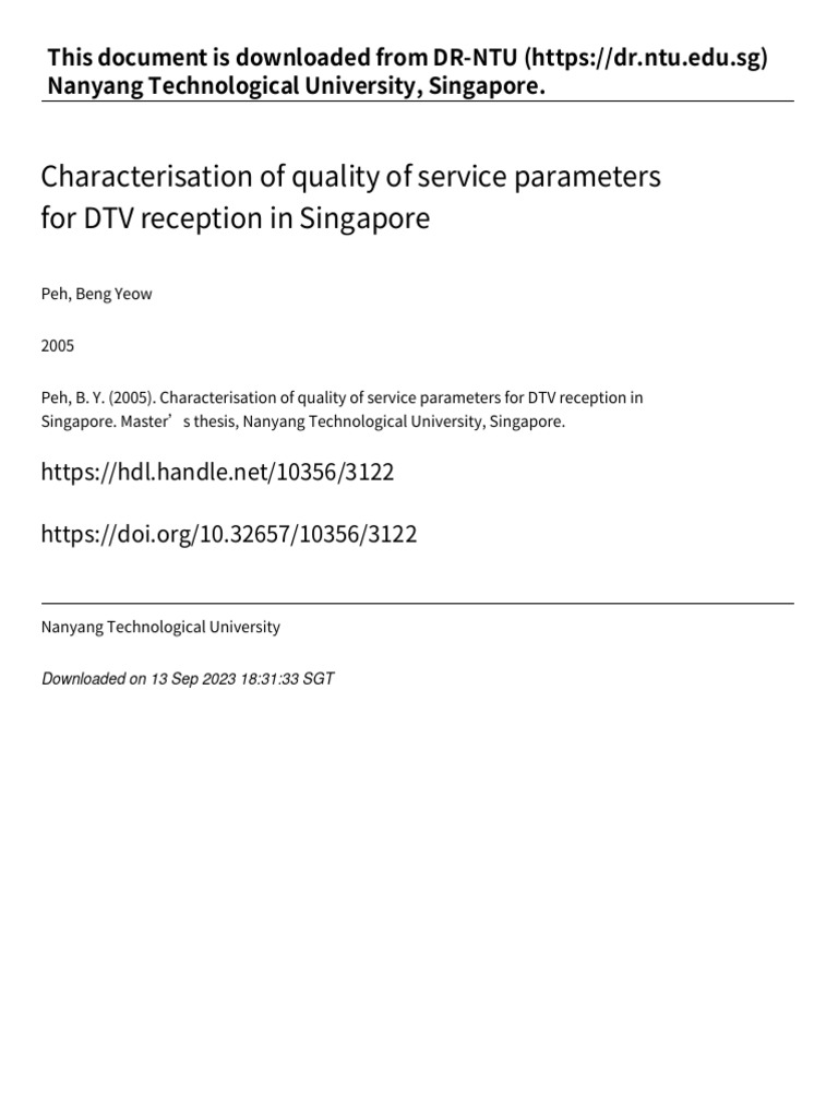 Characterisation of Quality of Service Parameters For DTV Reception in ...