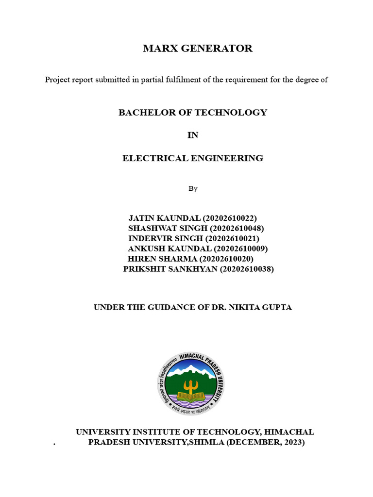 Marx Generator Project Report | PDF | Transformer | Capacitor