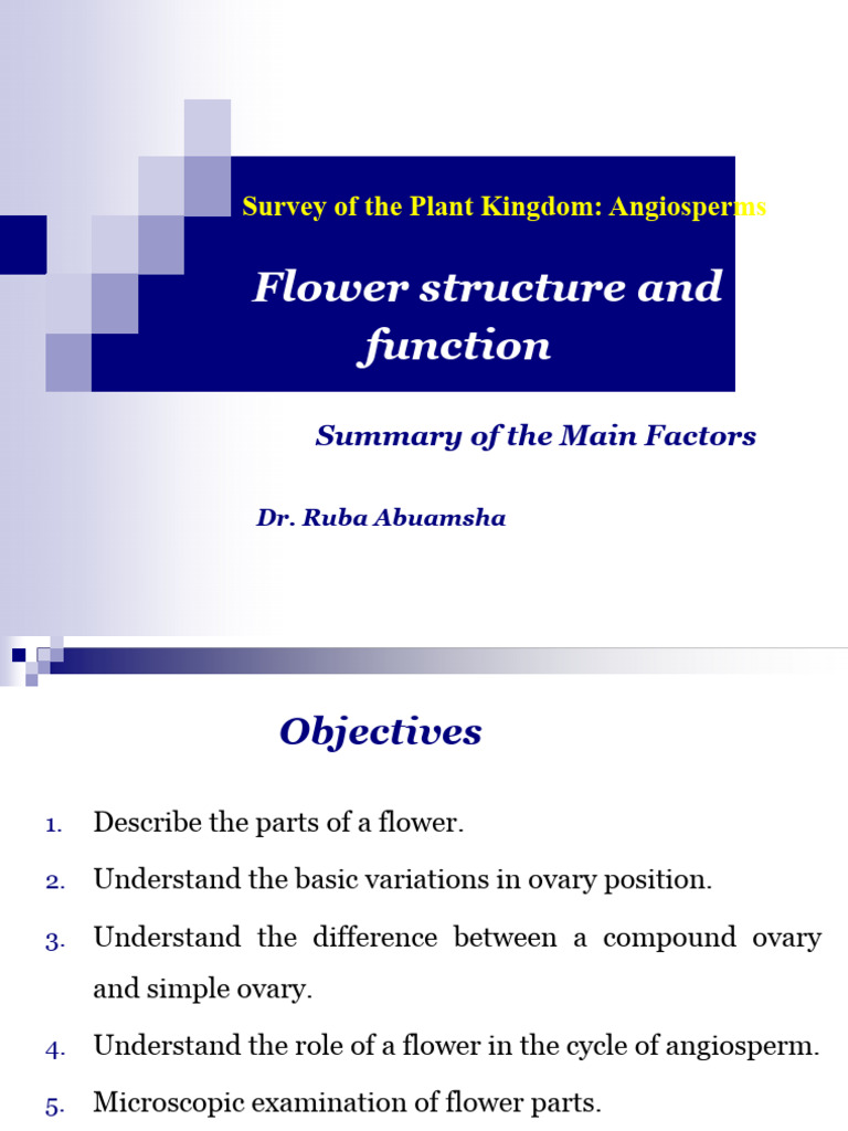 Flower Structure and Function Dr. Ruba Eb802c7a537d03cef79d83f3f4e97500 ...