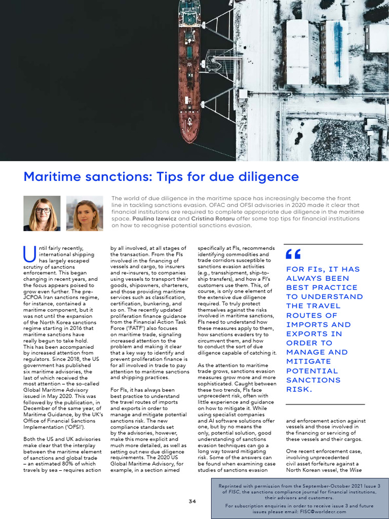 Maritime Sanctions - Tips For Due Diligence | PDF
