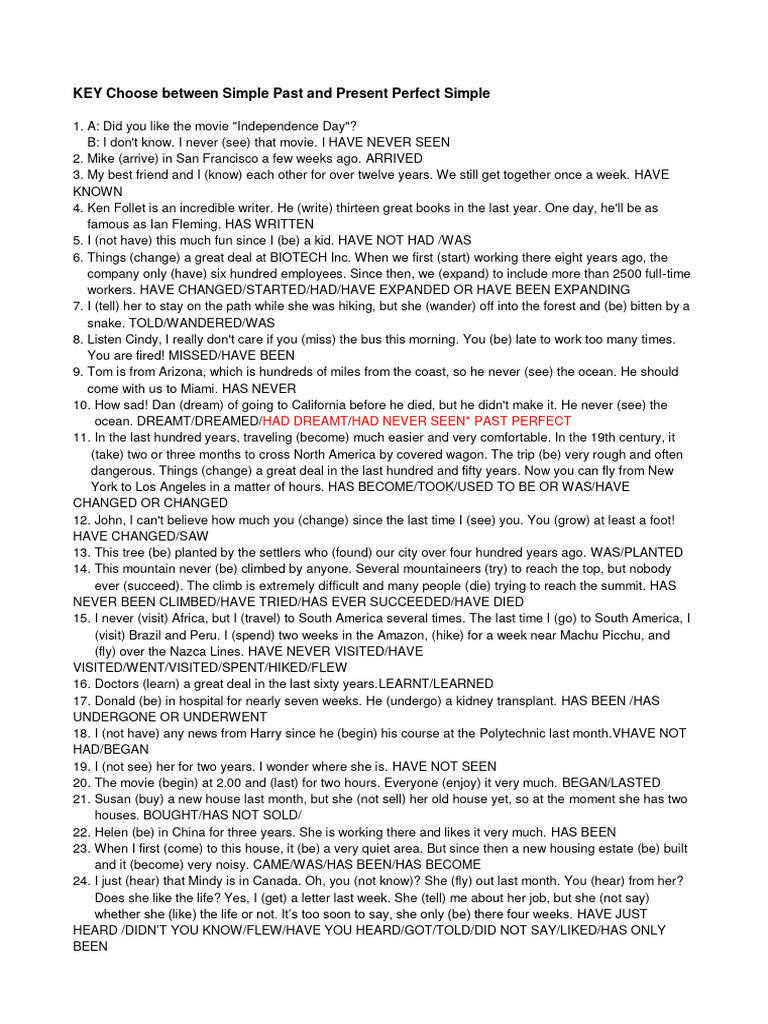 Simple Past vs Present Perfect Guide | PDF