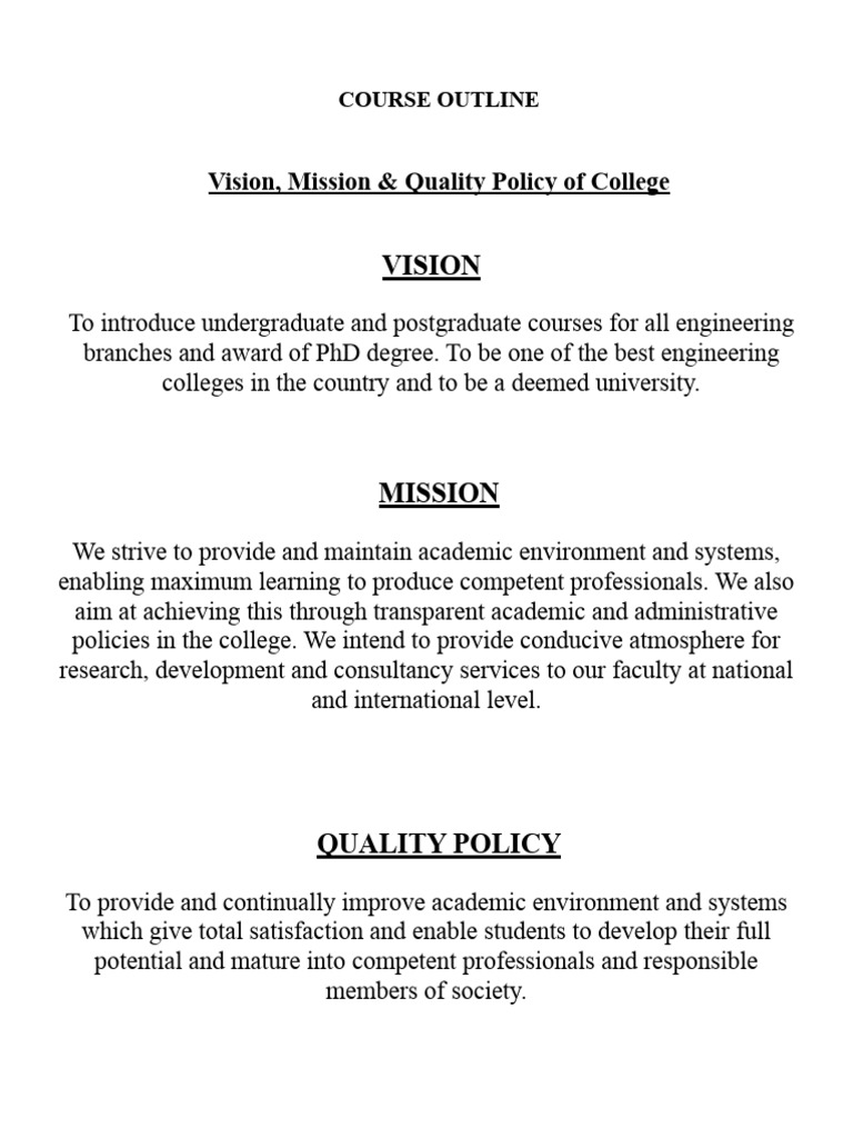 Engineering College Vision and Mission Outline | PDF | Entrepreneurship ...