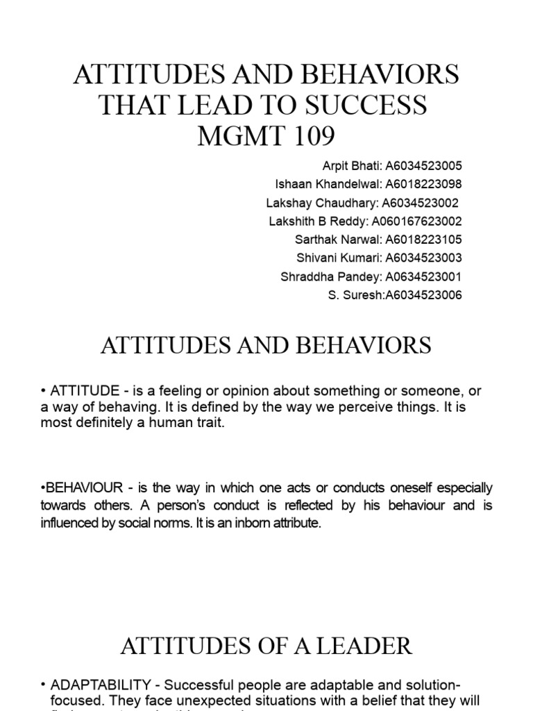 Success-Driven Attitudes and Behaviors | PDF | Leadership | Attitude ...