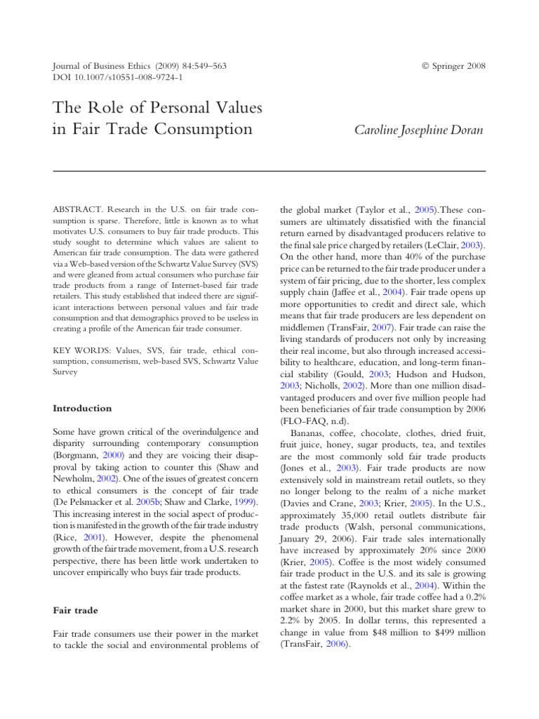 Personal Values in Fair Trade Consumption | PDF | Fair Trade | Social ...