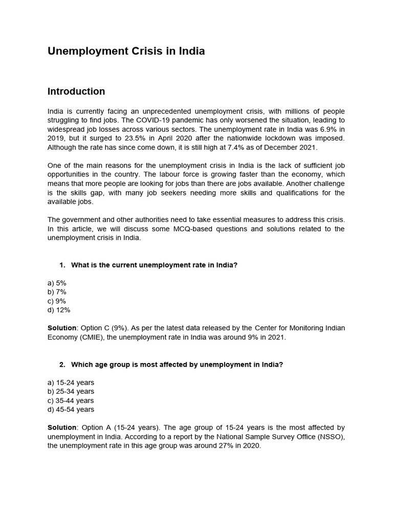 Unemployment Rate Crisis in India | PDF | Unemployment | Workforce