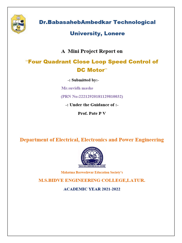 Four Quadrant DC Motor Speed Control | PDF | Electric Motor | Power ...