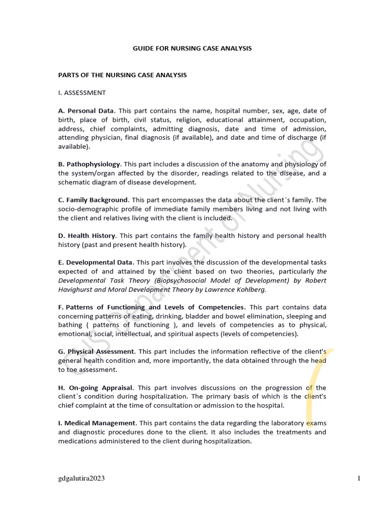 Jan 2023 Nusing Case Analysis Guide 1 | PDF | Medical Diagnosis ...
