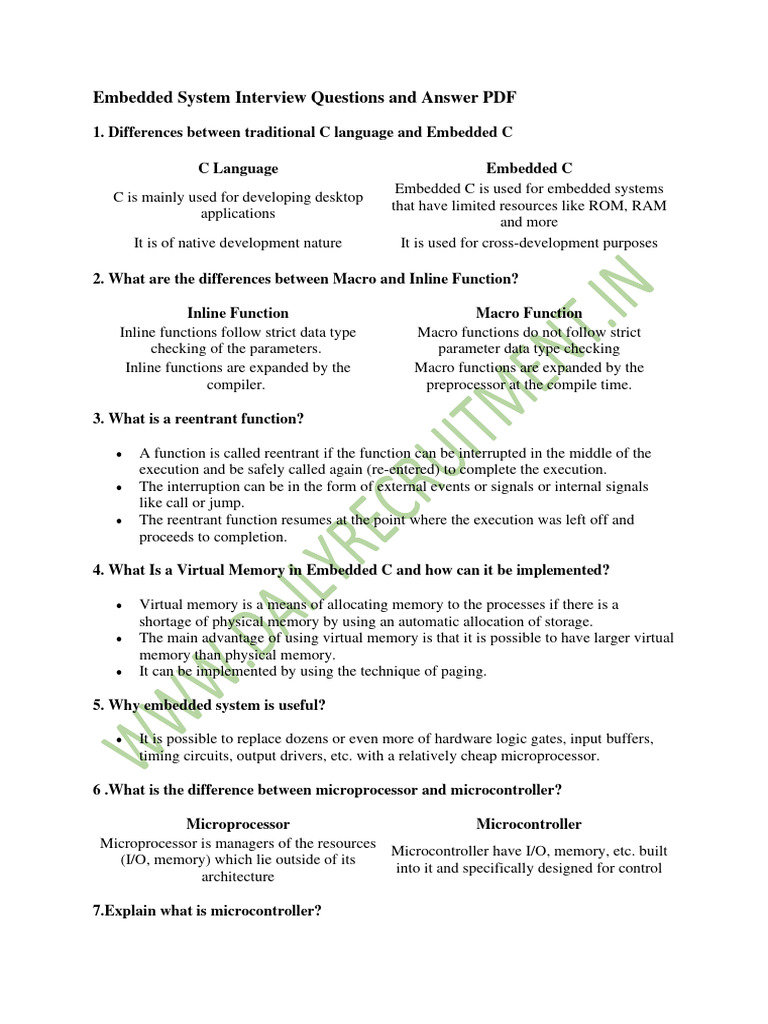 Embedded System Interview Q&A Guide | PDF | Embedded System ...