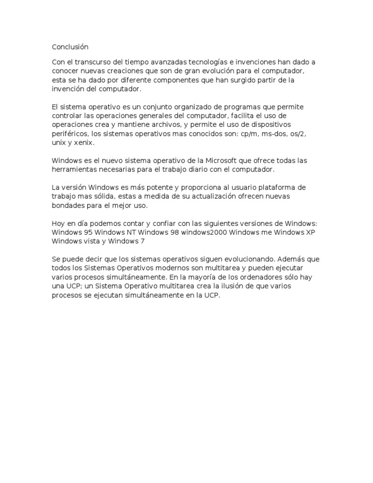 Conclusión Windows Introduccion | Descargar gratis PDF | Microsoft ...