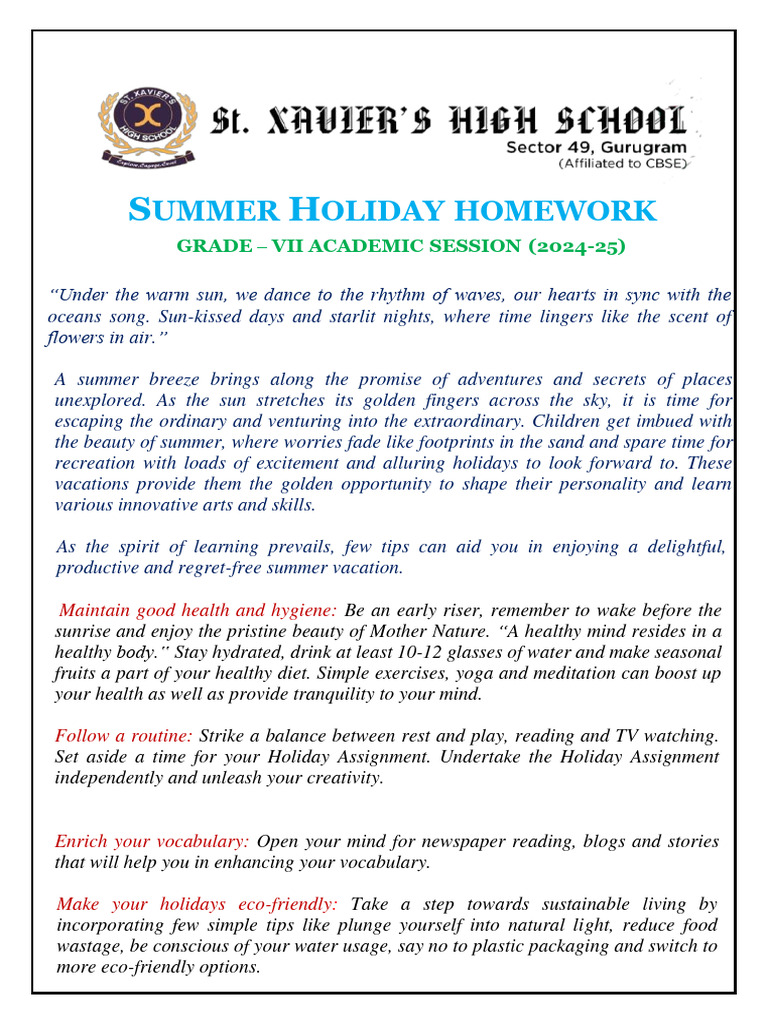 Final 24-25 Summer Holiday Homework Grade VII | PDF | Carbon Footprint