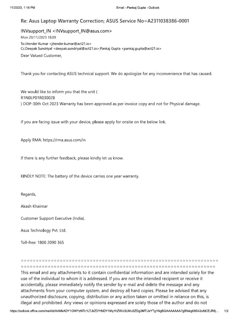 Asus support ticket pdf