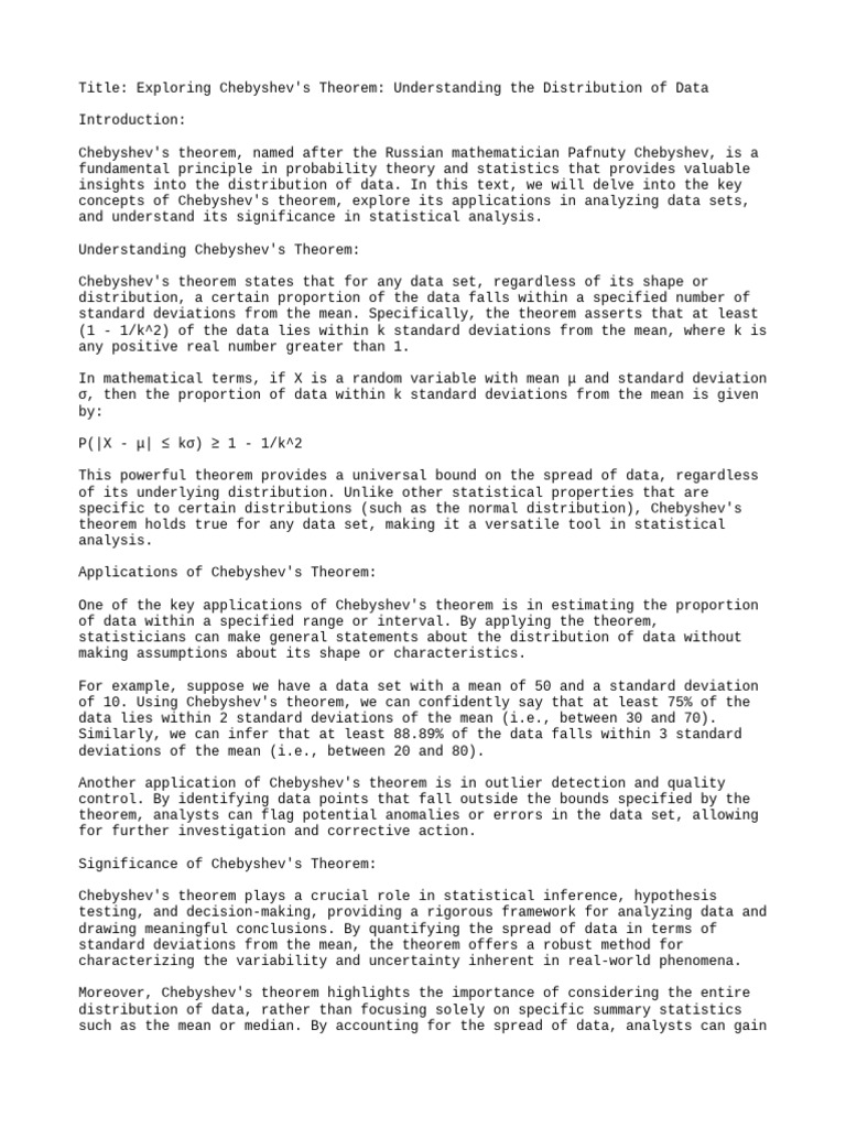 Title Exploring Chebyshev S Theorem Pdf Statistics Standard Deviation
