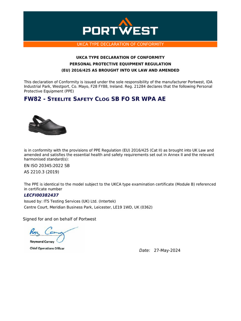 UKCA Declaration for Steelite Safety Clog | PDF | Technology & Engineering