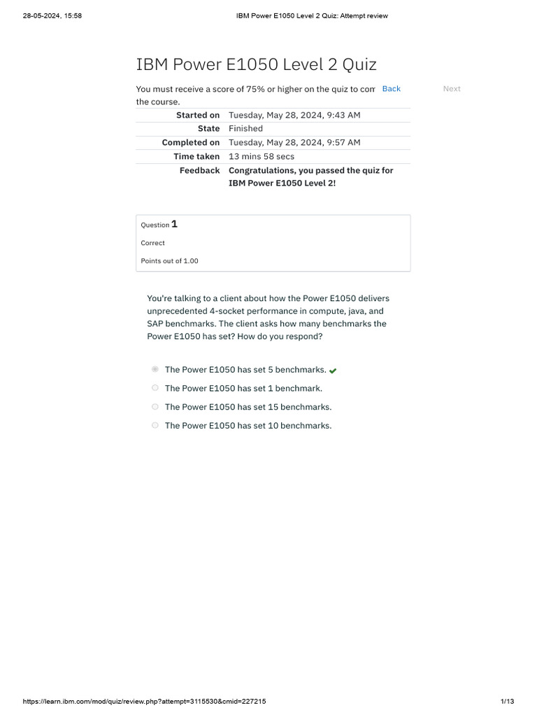 IBM Power E1050 Level 2 Quiz Results | PDF | Cloud Computing ...