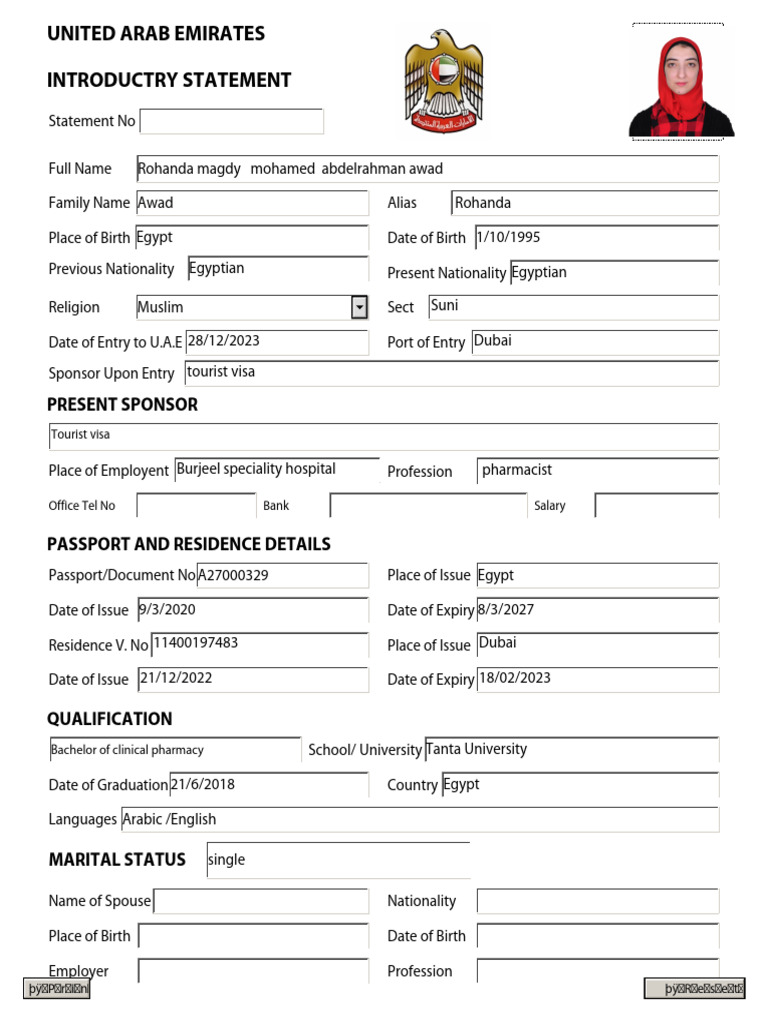 UAE Residency and Employment Form | PDF | Egypt