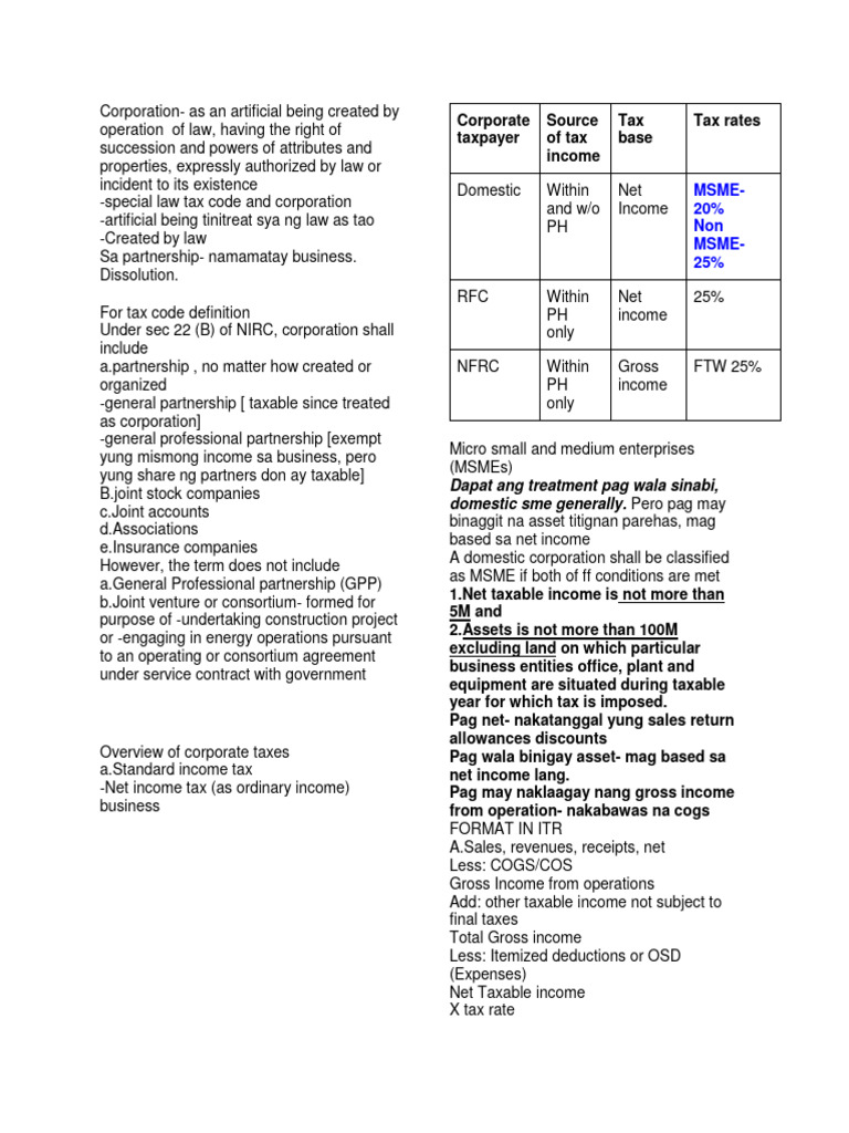 Corporate Taxation Overview and Guidelines | PDF | Capital Gains Tax ...