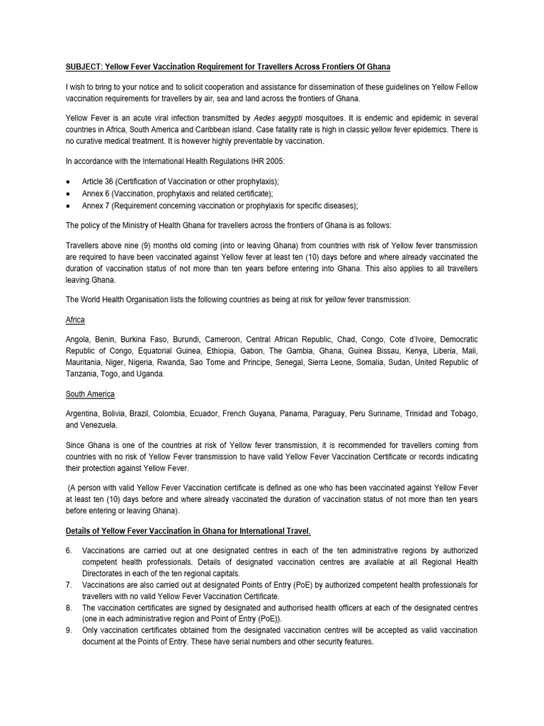 Ghana Yellow Fever Vaccination Guidelines | PDF | Yellow Fever ...
