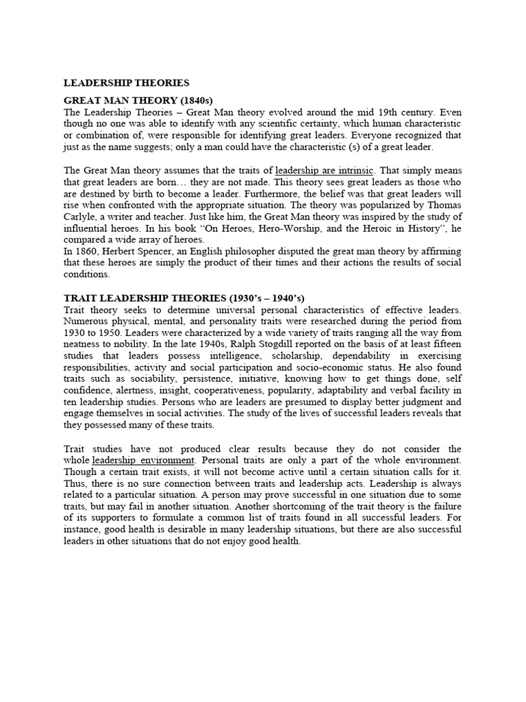 Overview of Leadership Theories | PDF | Leadership | Transformational ...