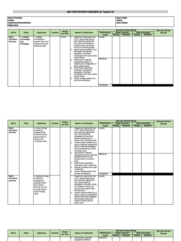 Mid Year Review Form | PDF | Lesson Plan | Educational Assessment
