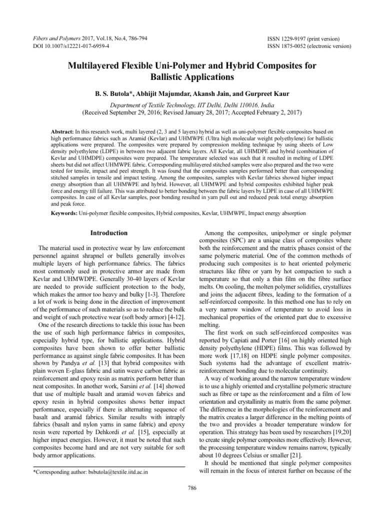 Multilayered Flexible Uni-Polymer and Hybrid Composites For Ballistic ...