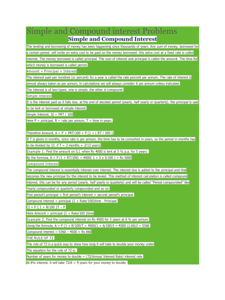 Simple and compound interest problems pdf compound interest interest