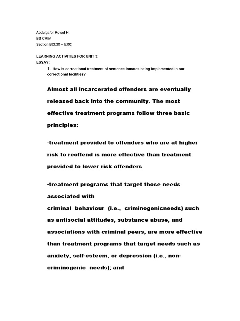 Correctional Treatment and Rehabilitation Insights | PDF | Science ...