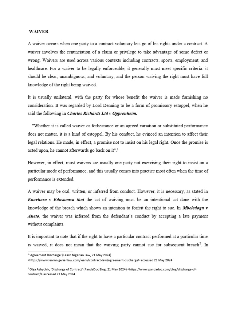 Waiver[1] Download Free PDF Estoppel Breach Of Contract