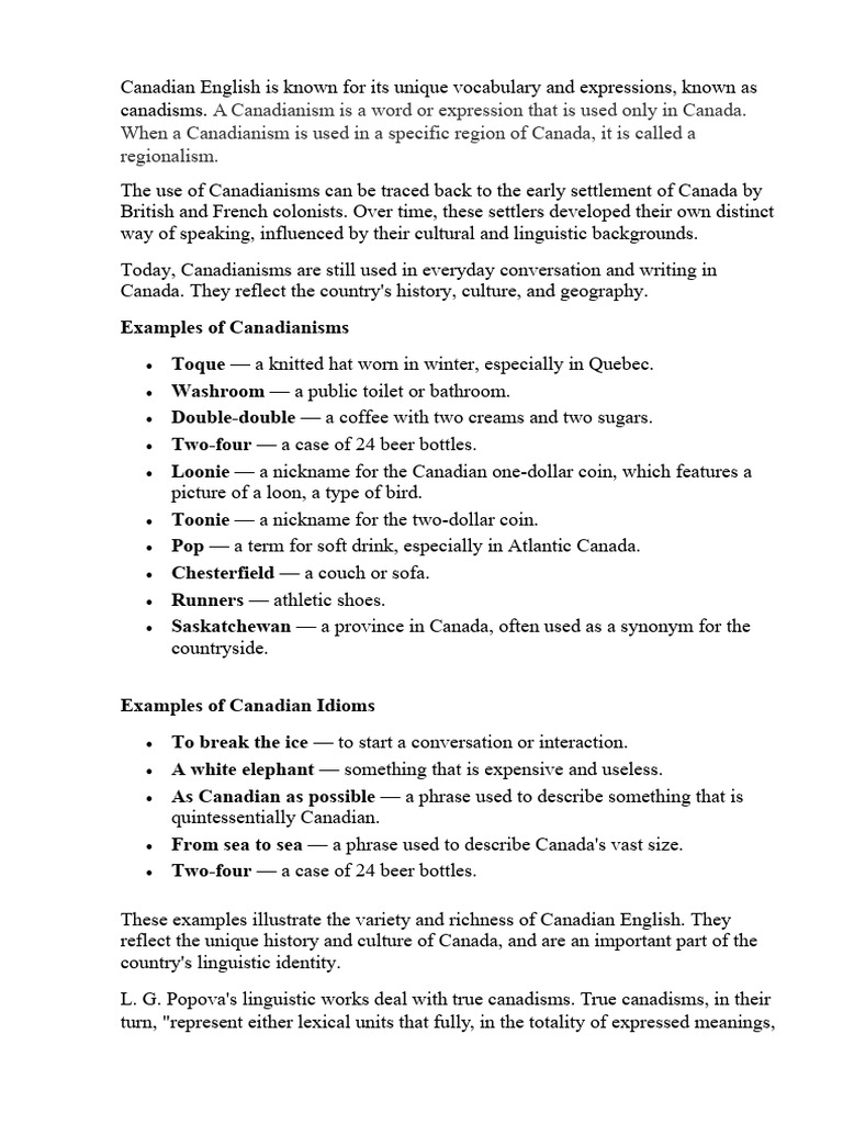 Канадизмы | PDF | English Language | Canada