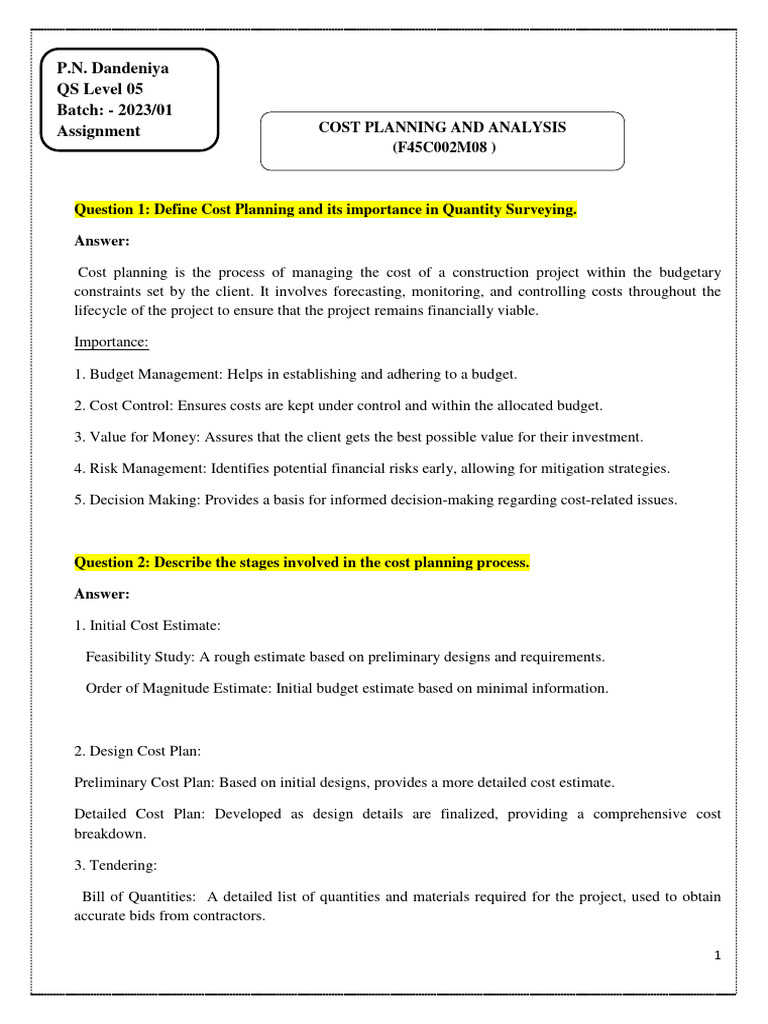 Cost Planning in Quantity Surveying Explained | PDF | Business ...