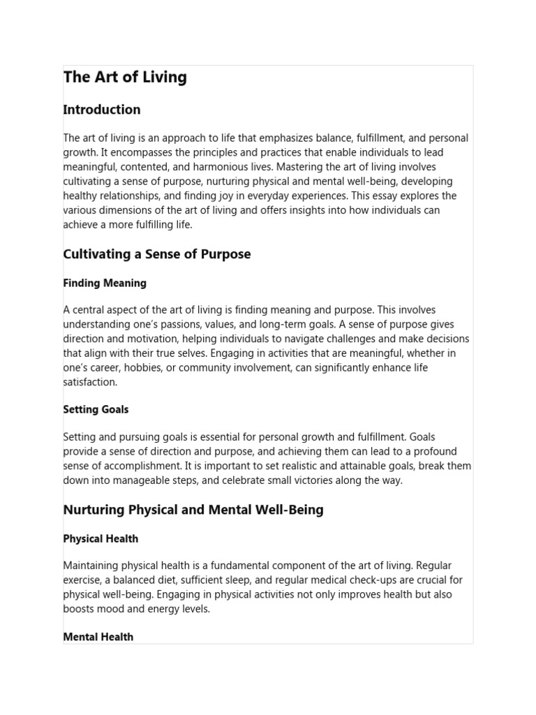 The Art of Living | PDF | Mental Health | Goal