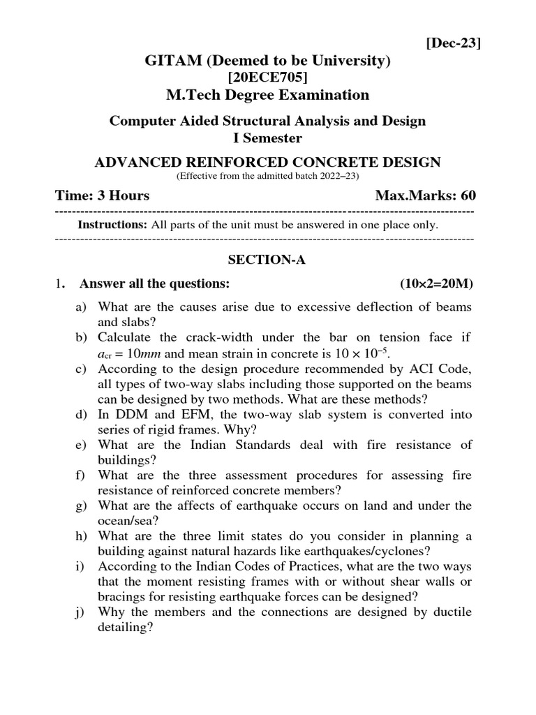 Advanced Reinforced Concrete Design Exam | PDF | Beam (Structure ...