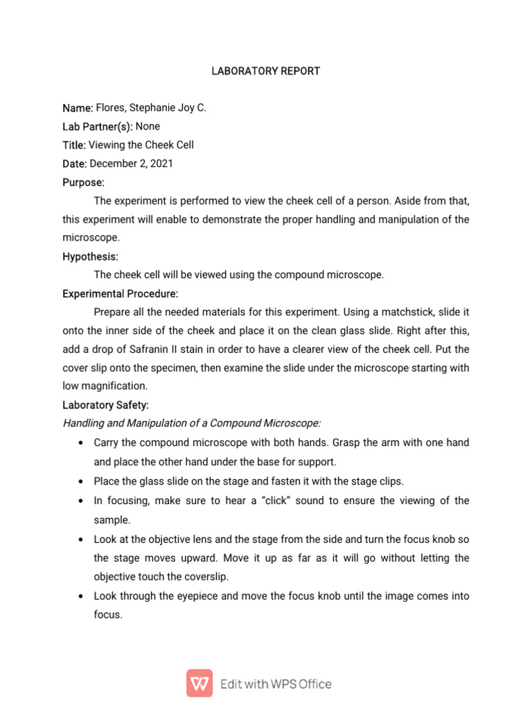 Cheek Cell Observation Lab Report | PDF