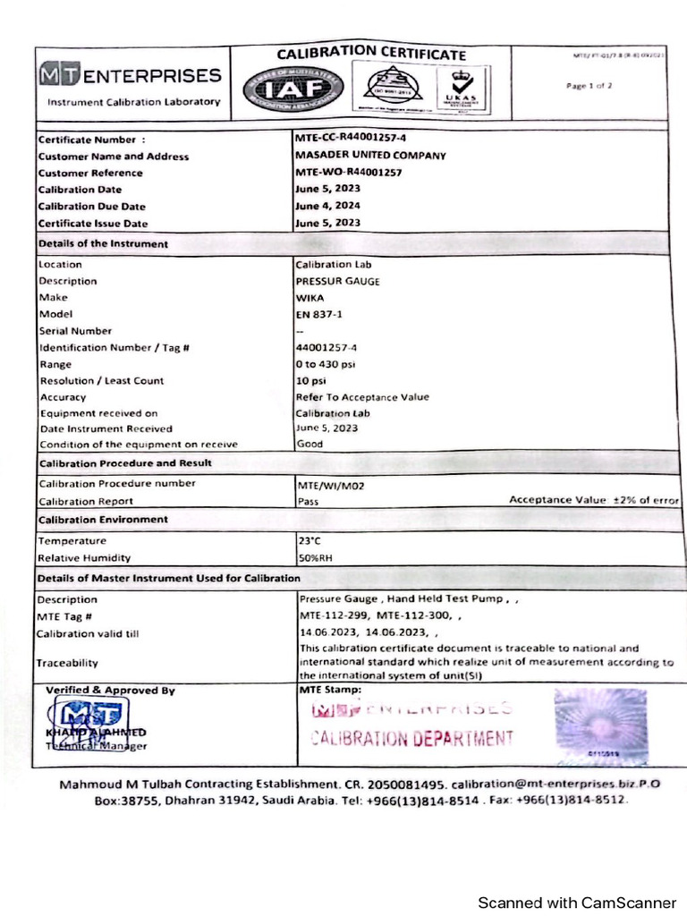 Calibration Certificates | PDF