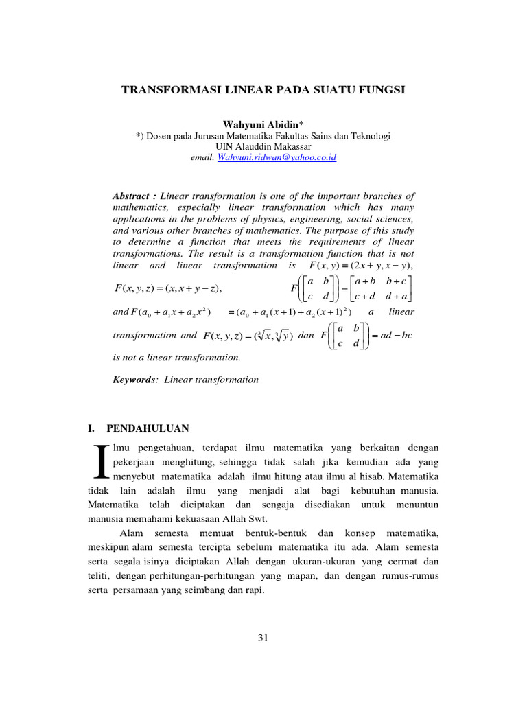 Transformasi Linear dalam Fungsi Matematika | PDF