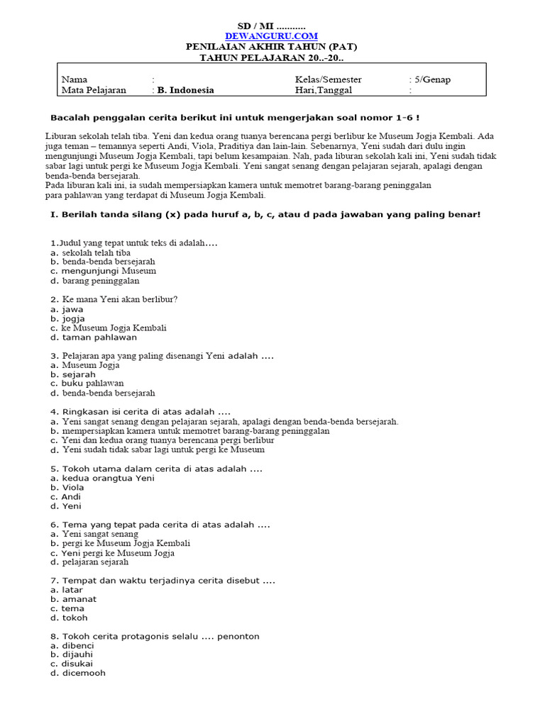 Persiapan Matang Menuju Kesuksesan: Contoh Soal UAS Bahasa Indonesia Kelas X Semester 2