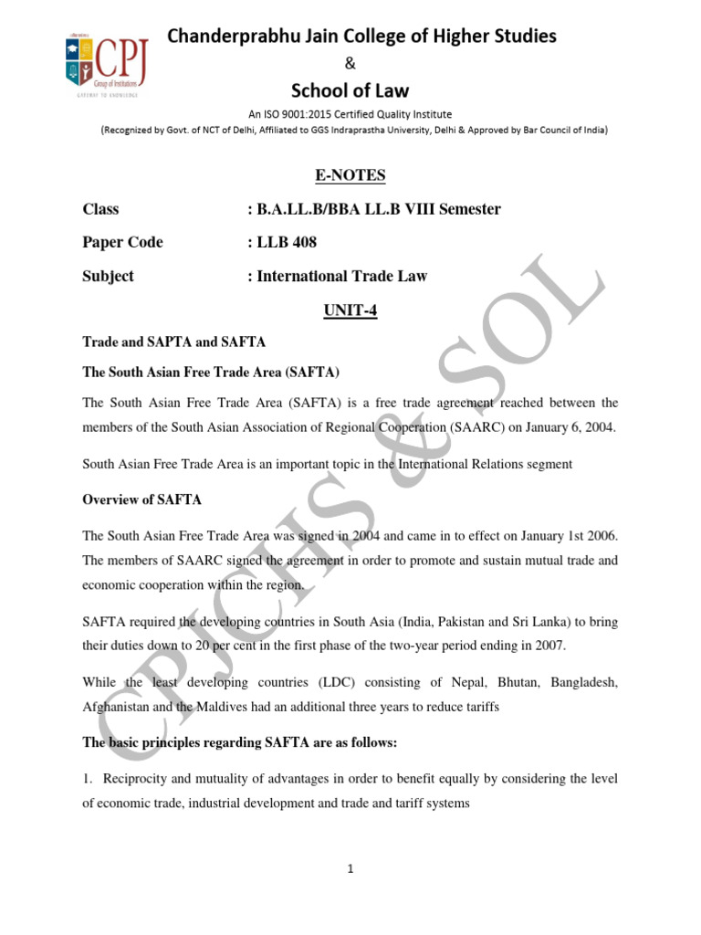 SAFTA and SAPTA Overview in Trade Law | PDF | Doha Development Round ...