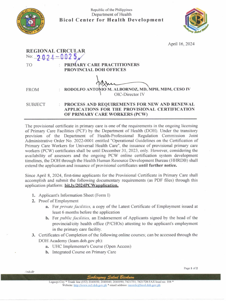 Provisional Certificate Process for PCWs | PDF | Primary Care | Nursing