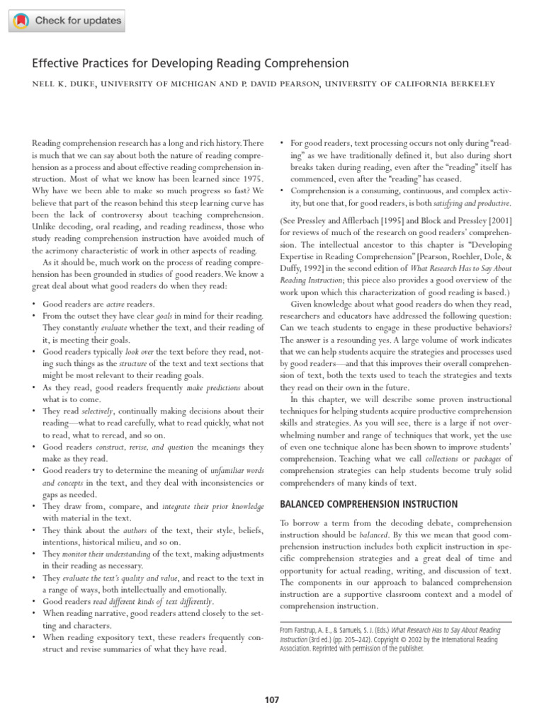 Improve Reading Comprehension Duke2009 | PDF | Reading Comprehension ...