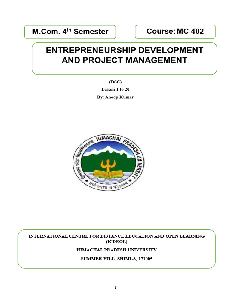 Mc 402 Entrepreneurship Development And Project Management Pdf