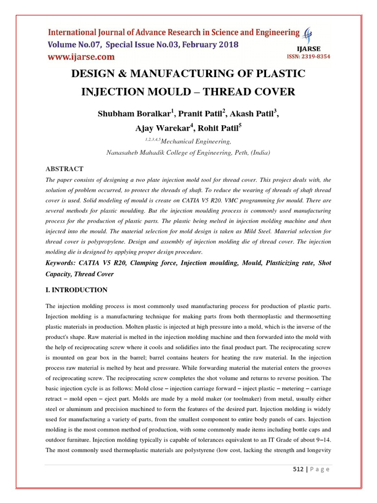 Plastic Injection Mold Design for Thread Cover | PDF | Materials ...