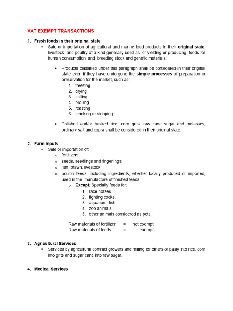 VAT EXEMPT TRANSACTIONS LISTS Download Free PDF Livestock Value Added Tax