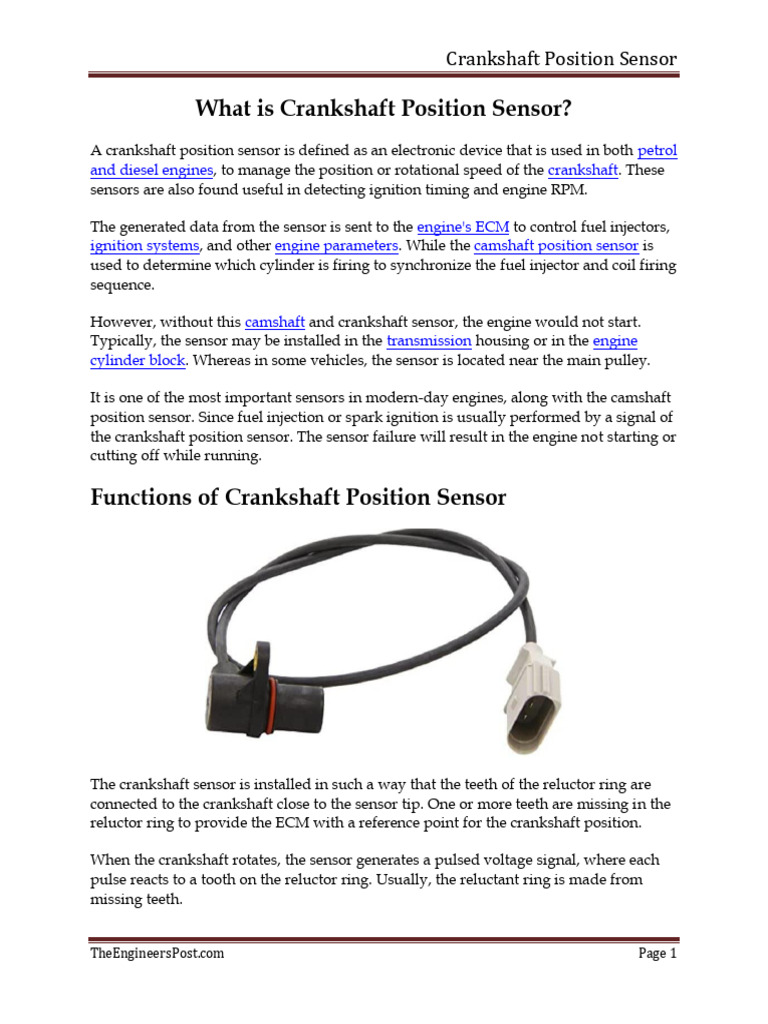 Crankshaft Position Sensor Overview | PDF | Electrical Connector | Fuel ...