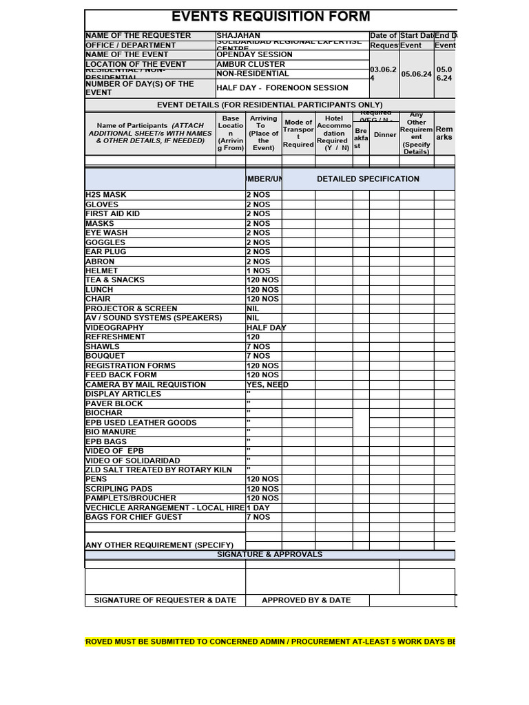 EVENTS Requisition Form Ambur Open Day Session | PDF