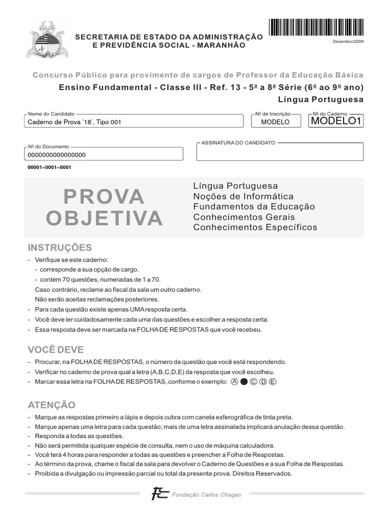 Prova Objetiva: Concurso Professor 2009 | PDF | Humano | Pedagogia