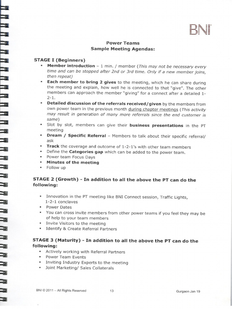 Bni Chapter Success Meeting Agenda